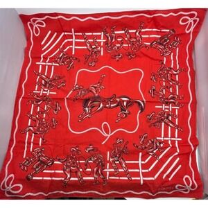 Vintage 1950s SWAGGER Cowboy Red Bandana Handkerchief Western Rodeo Quad Colored